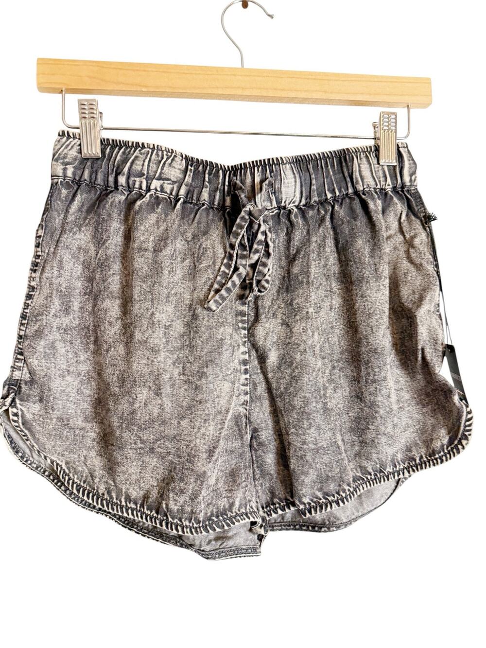Forever 21 Black Gray Acid Wash Stretch Waist Athleisure Lyocell Beach Shorts S